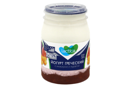 Йогурт греческий LACTICA 190гр 3,0% двухслойный Инжир/курага пэт-банка 1/6шт БЗМЖ