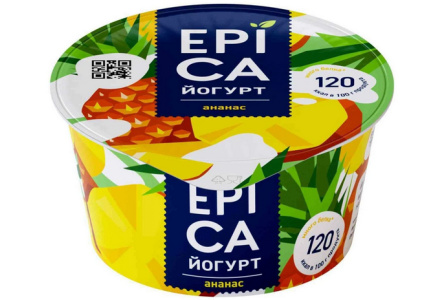 Йогурт EPICA 130гр 4,8% Ананас 1/12шт Продукт без заменителя молочного жира