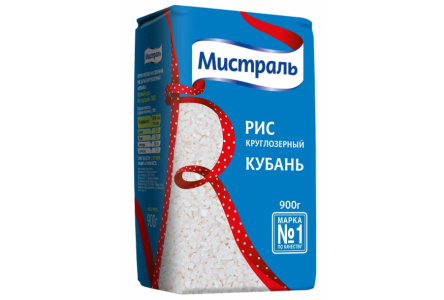 Крупа МИСТРАЛЬ 900гр Рис Кубань круглозерный 1/12шт