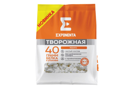 Продукт творожный EXPONENTA 250гр обезжиренный Манго с бифидобактериями ВВ-12 40гр белка 1/6шт Белар