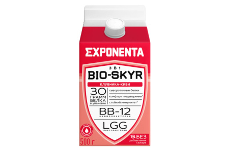 Напиток кисломолочный EXPONENTA BIO SKYR 500гр 3в1 Клубника/киви 1/6шт Беларусь БЗМЖ