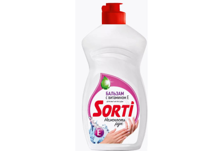 Средство д/мытья посуды КАПЛЯ SORTI 450мл Бальзам с Витамином Е 1/20шт