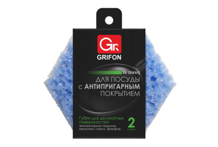 Губка д/посуды GRIFON 2шт д/тефлона 1/20шт