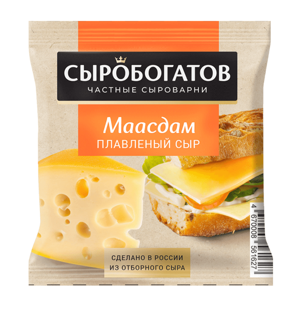 Сыр плавленый СЫРОБОГАТОВ 130гр 45% Маасдам слайсы 1/12шт