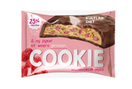 Печенье протеиновое KULTLAB COOKIE 40гр Малиновый мусс 1/14шт