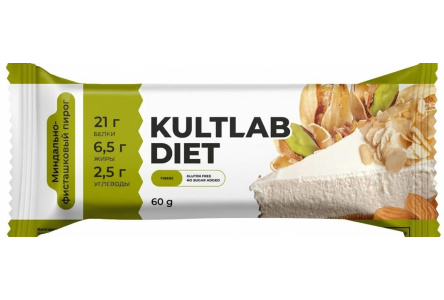 Батончик протеиновый KULTLAB DIET 60гр Миндально-фисташковый пирог 1/20шт
