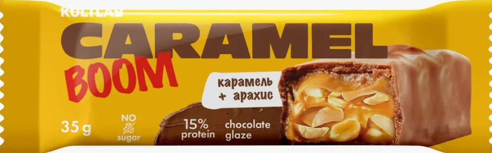 Батончик протеиновый KULTLAB CARAMEL 35гр Карамель/арахис 1/36шт