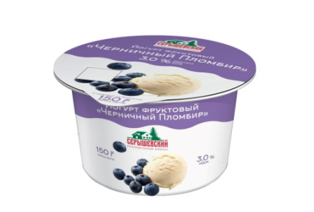Йогурт СЕРЫШЕВСКИЙ 150гр 3,0% Черничный пломбир 1/8шт Продукт без заменителя молочного жира
