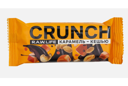 Батончик глазированный CRUNCH RAW LIVE 40гр Карамель/Кешью 1/12шт