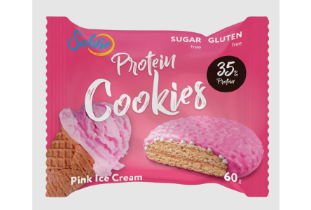 Печенье протеиновое PROTEIN COOKIES 60гр Розовое мороженое/йогуртовая глазурь 1/8 шт