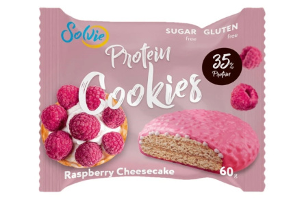 Печенье протеиновое SOLVIE 60гр Малиновый чизкейк с йогуртовой глазурью 1/8шт