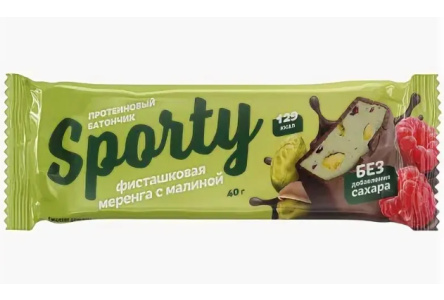 Батончик протеиновый SPORTY 40гр Фисташковая меренга/малина 1/12шт