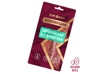 Колбаса сырокопченая ДЫМ ДЫМЫЧ 70гр С фундуком нарезка 1/10шт