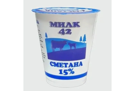 Сметана МИЛК 42 300гр 15% Стакан 1/6шт