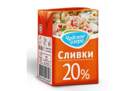 Сливки питьевые ЧУДСКОЕ ОЗЕРО 200мл 20% 1/27шт БЗМЖ