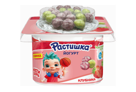 Йогурт РАСТИШКА 117гр 3% Клубника/злаковые шарики/белая цветная глазурь 1/9шт БЗМЖ
