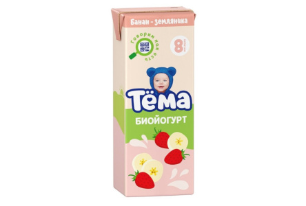 Биойогурт питьевой ТЕМА 210гр 2,5% Банан/земляника 1/6шт Продукт без заменителя молочного жира