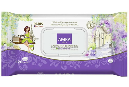 Салфетки влажные AMRA travel 120шт Paris 1/6шт