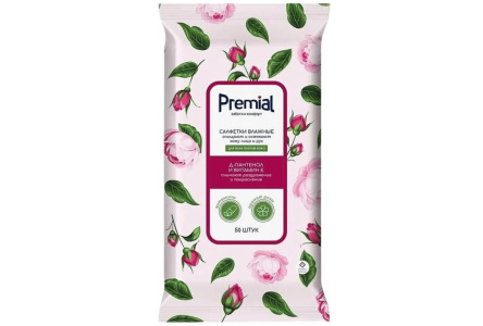 Салфетки влажные PREMIAL la fleur 50шт Ароматерапия роза 1/10шт