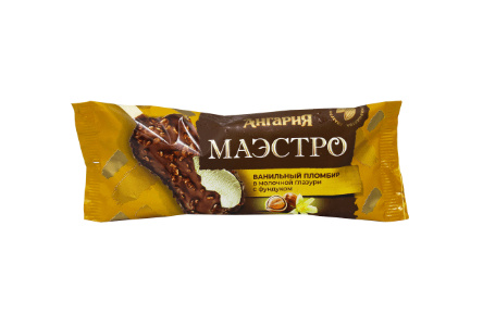 Мороженое АНГАРИЯ МАЭСТРО 80гр 15% Ванильное в молочной глазури с фундуком 1/24шт БЗМЖ