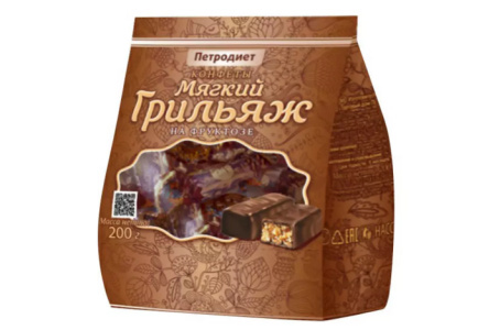 Диет конфеты ПЕТРОДИЕТ 200гр Грильяжные на фруктозе 1/14шт