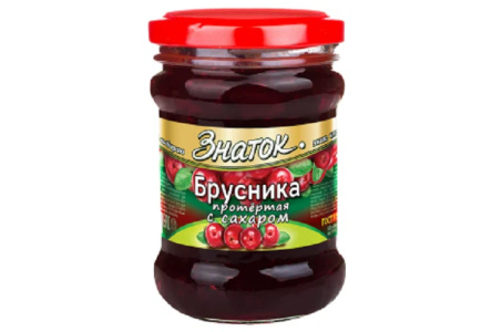 Ягода протертая ЗНАТОК 280гр Брусника с сахаром ст/б 1/12шт