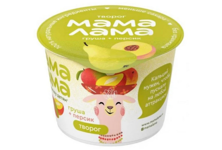 Творог МАМА ЛАМА 100гр 3,8% Персик/груша 1/6шт Продукт без заменителя молочного жира