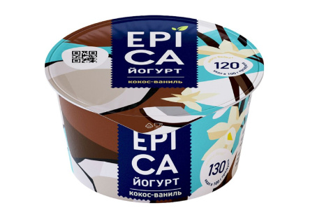 Йогурт EPICA 130гр 6,3% Кокос/ваниль 1/12шт Продукт без заменителя молочного жира