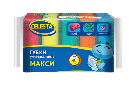 Губка д/посуды CELESTA 6шт макси универсальная 1/72