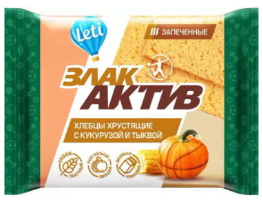 Хлебцы хрустящие ЗЛАК АКТИВ 60гр Кукуруза/тыква 1/22шт