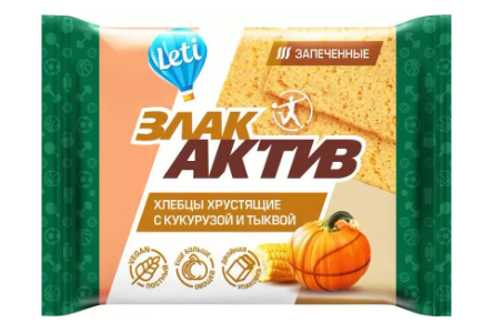 Хлебцы хрустящие ЗЛАК АКТИВ 60гр Кукуруза/тыква 1/22шт