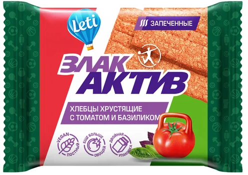 Хлебцы хрустящие ЗЛАК АКТИВ 60гр Томат/базилик запеченные 1/22шт