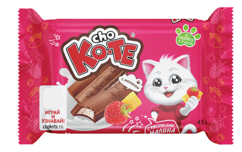 Шоколад молочный CHO KO-TE 43гр Малина/манго 1/20шт