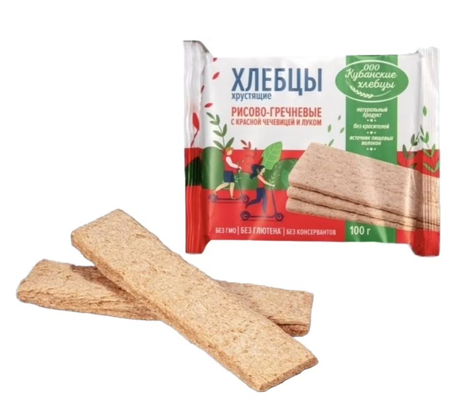 Хлебцы КУБАНСКИЕ ХЛЕБЦЫ 100гр с красной чечевицей и луком 1/24шт