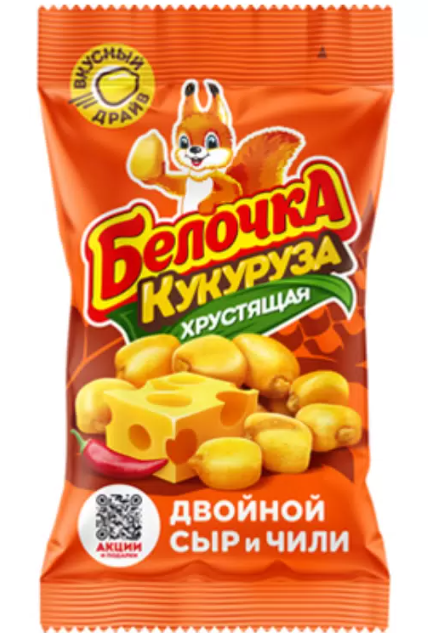 Кукуруза жареная БЕЛОЧКА 35гр Двойной сыр/чили 1/60шт