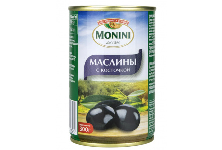 Маслины MONINI 300гр с косточкой ж/б 1/12шт