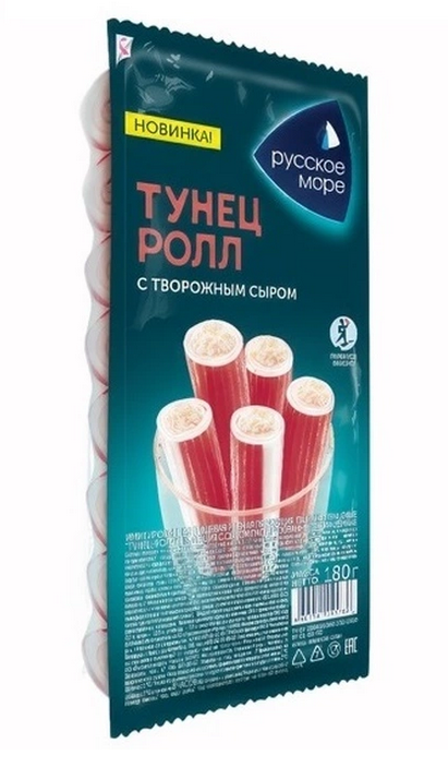 Крабовые палочки РУССКОЕ МОРЕ 180гр Тунец-ролл с сыром 1/6шт 891