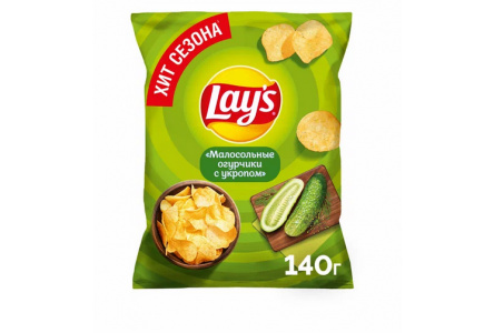 Чипсы LAYS 140гр Малосольные огурчики/укроп 1/19шт