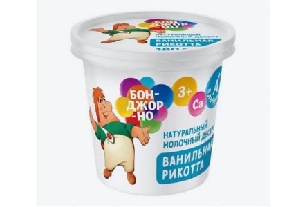 Сыр творожный БОНДЖОРНО 180гр 30% Рикотта Ваниль пл/ст 1/8шт Продукт без заменителя молочного жира