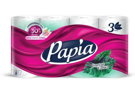 Бумага туалетная PAPIA 8шт Тропическая экзотика 3слоя 1/7шт