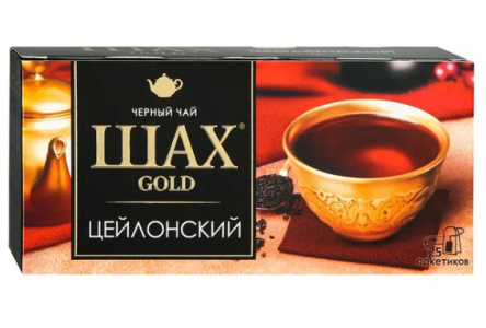 Чай черный в пакетиках ШАХ GOLD 25*2гр Цейлонский байховый 1/10шт