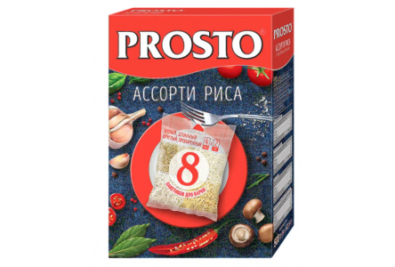 Крупа в пакетах PROSTO 8*62,5гр Рис 4 вида ассорти 1/12шт