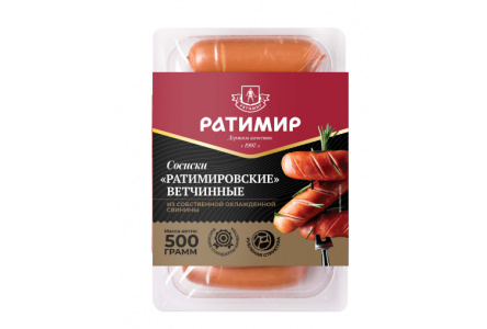 Сосиски РАТИМИР 500гр Ветчинные Ратимировские 1/1шт