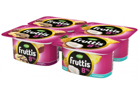 Продукт йогуртный FRUTTIS 115гр 8% Суперэкстра банан/пинаколада 1/16шт Продукт без заменителя молочн