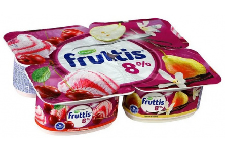 Продукт йогуртный FRUTTIS 115гр 8% Суперэкстра вишня/пломбир/груша/ваниль 1/16шт Продукт без заменит