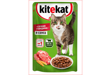 Корм д/кошек KITEKAT 85гр Пауч говяд в соусе 1/28шт №10172297