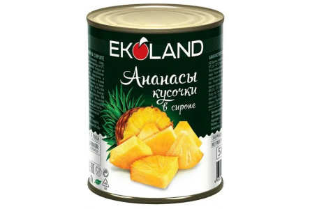 Компот EKOLAND 580мл Ананасы кусочки ж/б 1/24шт