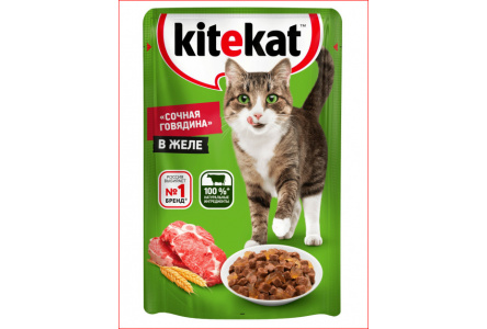 Корм д/кошек KITEKAT 85гр Пауч Говядина в желе 1/28шт №10227775