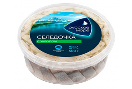 Пресервы РУССКОЕ МОРЕ 500гр Сельдь филе-кусочки в масле с укропом 1/6шт