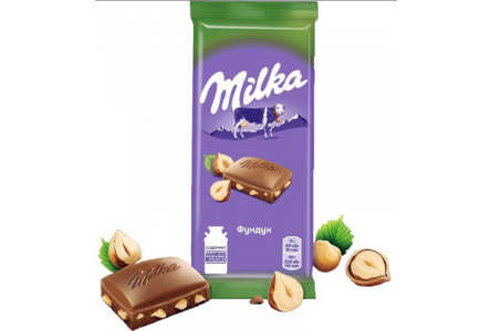 Шоколад MILKA 80гр молочный Дробленый фундук 1/20шт